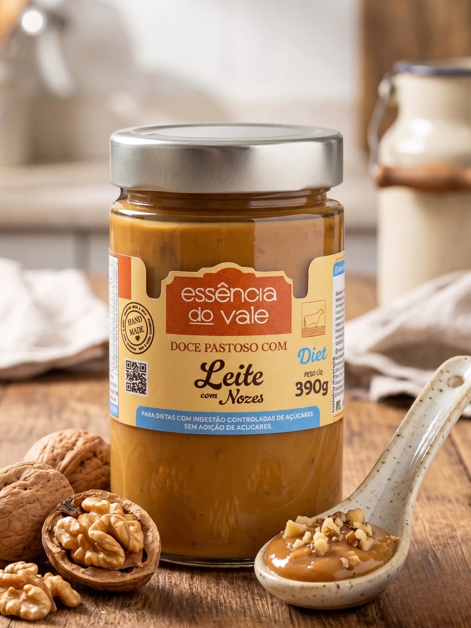 Doce Pastoso de Leite com Nozes Diet Sem Adição de Açúcar Essência do Vale 390g - Imagem 3