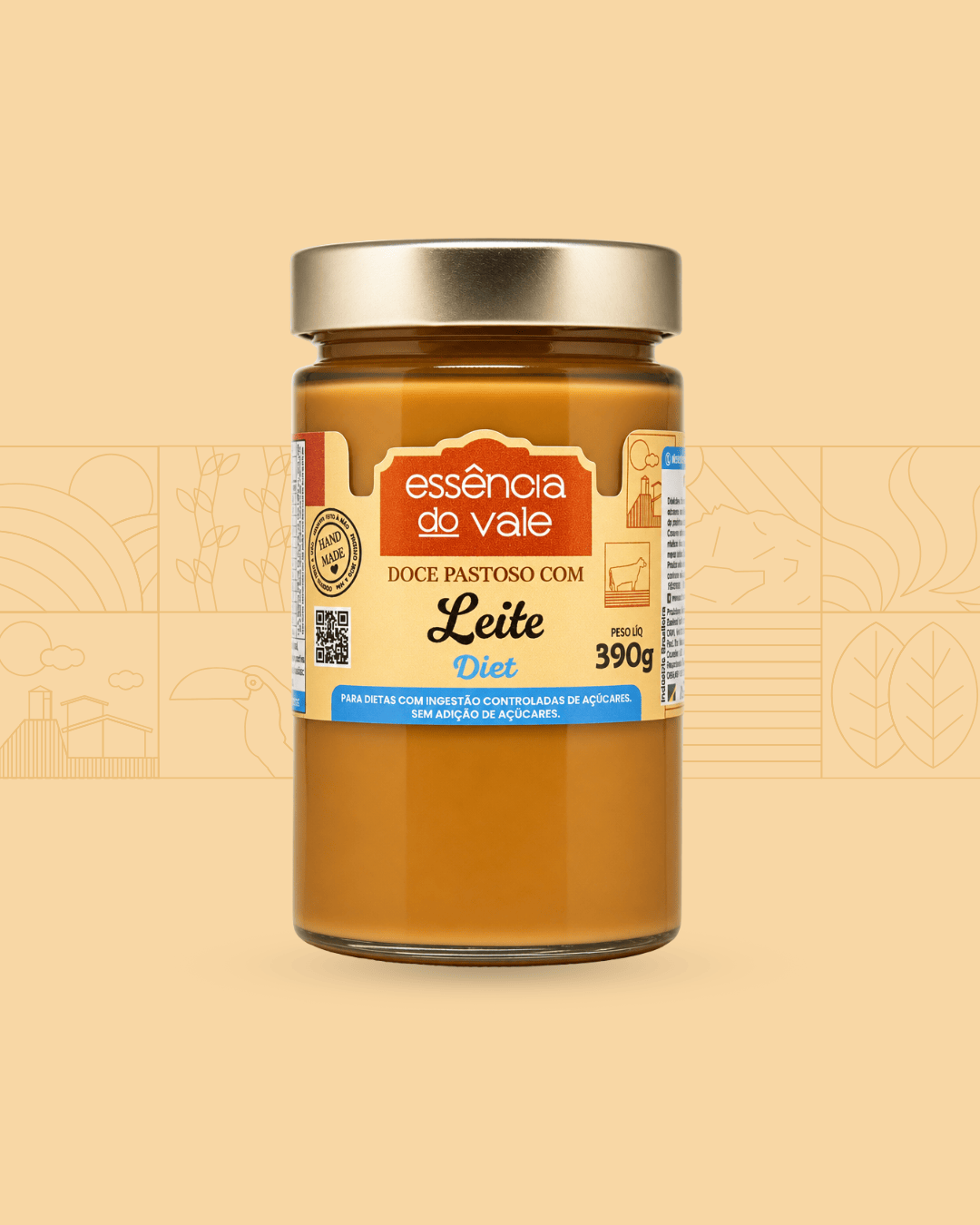15581737726-doce-pastoso-com-leite-diet.png Doce Pastoso de Leite Puro Diet Sem Adição de Açúcar Essência do Vale 390g - Imagem 1