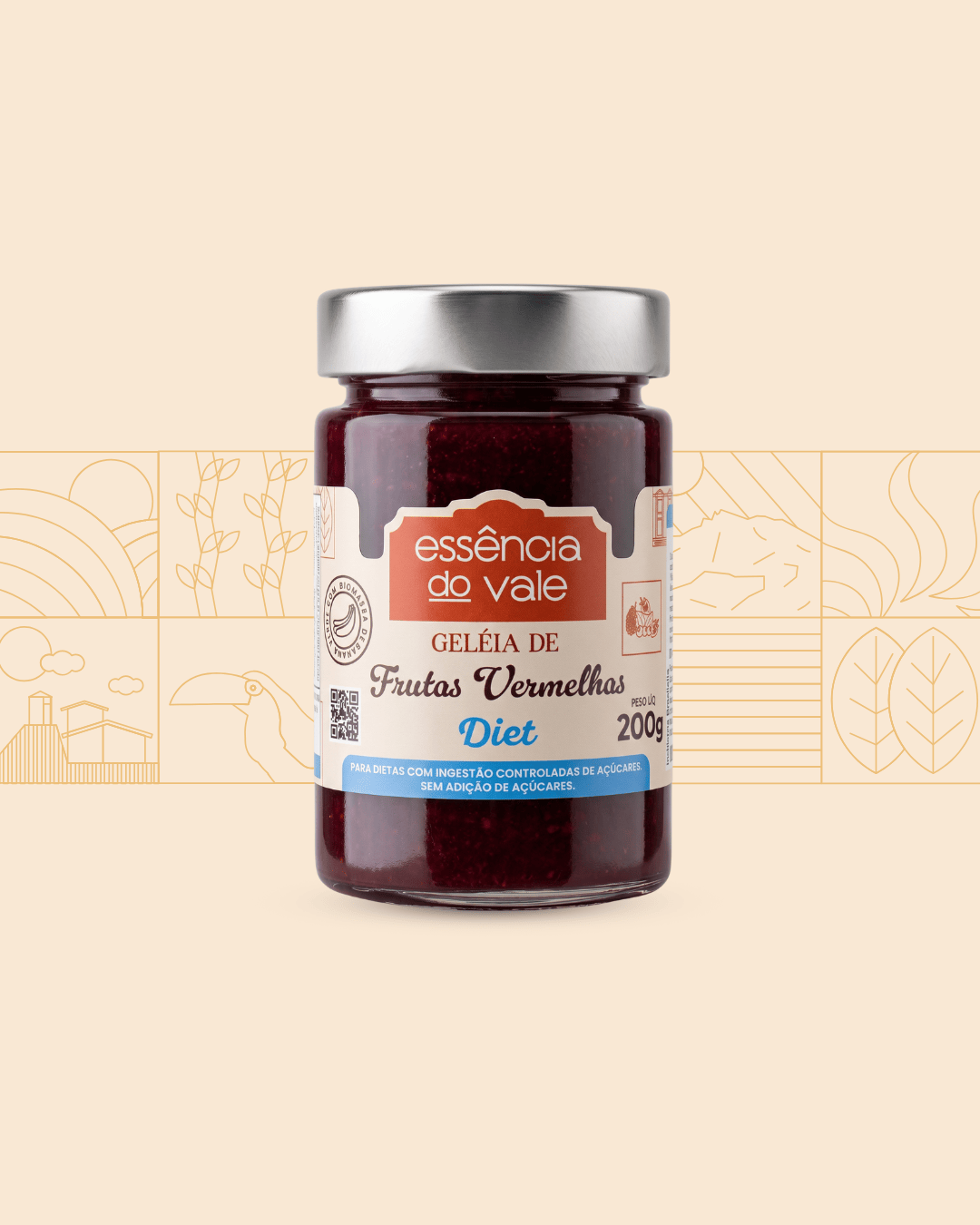 15582083442-geleia-de-frutas-vermelhas-diet.png Geleia de Frutas Vermelhas Diet Sem Adição de Açúcar da Essência do Vale 200g - Imagem 1